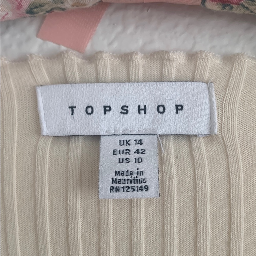 Topshop Cream Ribbed Fitted Blouse - Picture 2 of 7